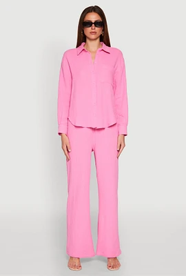 Womens Gauze Knit Pants, Pink, Size S