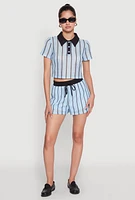Womens Striped Crochet Crop Top, Blue, Size M