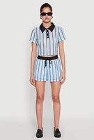 Womens Striped Crochet Crop Top, Blue, Size M