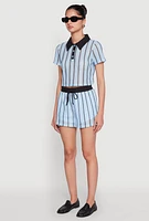 Womens Striped Crochet Crop Top, Blue, Size M