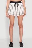 Womens Contrast Trim Striped Crochet Shorts, Multi, Size L