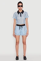 Womens Contrast Trim Striped Crochet Shorts,