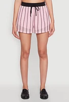 Womens Contrast Trim Striped Crochet Shorts, Pink, Size L