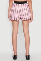 Womens Contrast Trim Striped Crochet Shorts, Pink, Size L