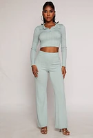 Womens Textured Knit Long Sleeve Crop Top, Green,