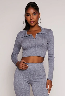 Womens Textured Knit Long Sleeve Crop Top,