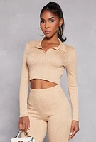 Womens Textured Knit Long Sleeve Crop Top,