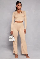 Womens Textured Knit Long Sleeve Crop Top,