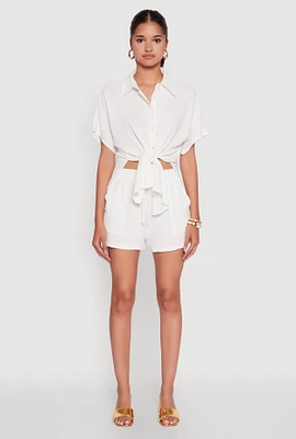 Womens Chic High Waisted Crepe Knit Shorts with Pockets,