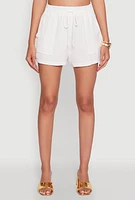 Womens Chic High Waisted Crepe Knit Shorts with Pockets,