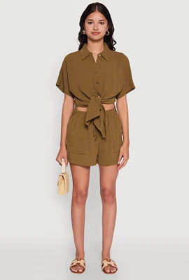 Womens Chic High Waisted Crepe Knit Shorts with Pockets,