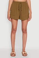 Womens Chic High Waisted Crepe Knit Shorts with Pockets,