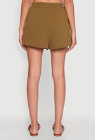 Womens Chic High Waisted Crepe Knit Shorts with Pockets,