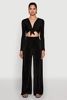 Womens Plisse Tie Front Crop Top,