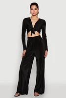 Womens Plisse Tie Front Crop Top,