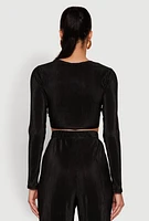 Womens Plisse Tie Front Crop Top,