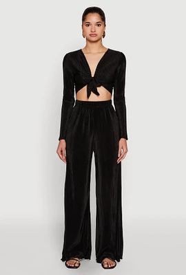 Womens Plisse Wide Leg Pants,