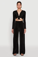 Womens Plisse Wide Leg Pants,