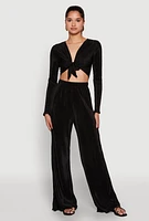 Womens Plisse Wide Leg Pants,
