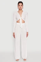 Womens Plisse Wide Leg Pants, White,