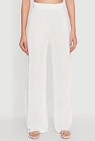 Womens Plisse Wide Leg Pants, White,