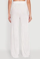 Womens Plisse Wide Leg Pants, White, Size S
