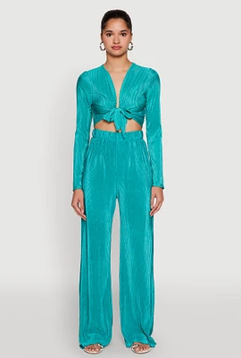 Womens Plisse Wide Leg Pants,