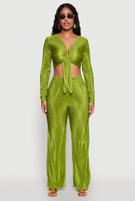 Womens Plisse Wide Leg Pants,
