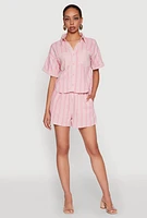 Womens Linen Striped Shirt, Pink, Size M