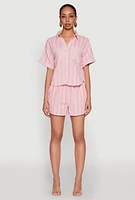 Womens Linen Striped Shirt, Pink, Size M