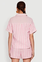 Womens Linen Striped Shirt, Pink, Size M