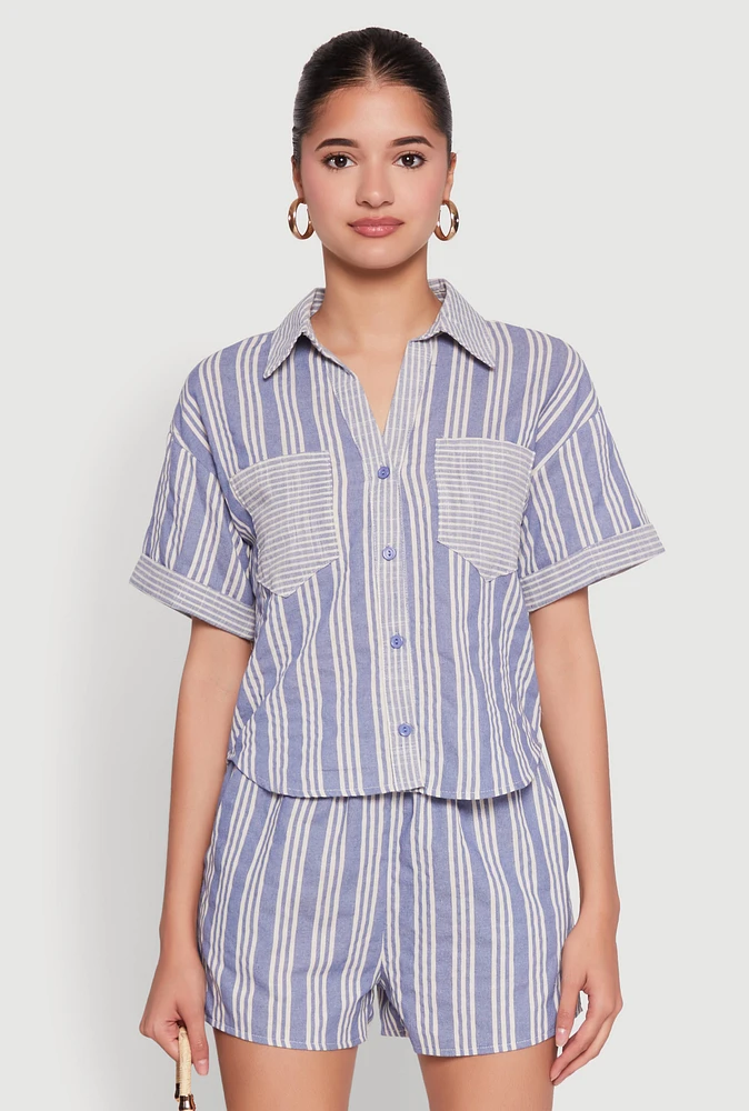 Womens Linen Striped Shirt,