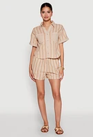 Womens Linen Striped Shirt, Beige, Size S