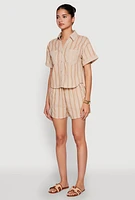 Womens Linen Striped Shirt, Beige, Size S
