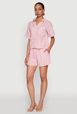 Womens High Waisted Striped Shorts, Pink, Size L