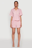 Womens High Waisted Striped Shorts, Pink, Size L