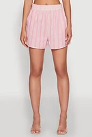 Womens High Waisted Striped Shorts, Pink, Size L