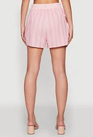 Womens High Waisted Striped Shorts, Pink, Size L
