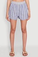 Womens High Waisted Striped Shorts, Blue,