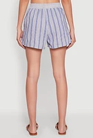 Womens High Waisted Striped Shorts, Blue,