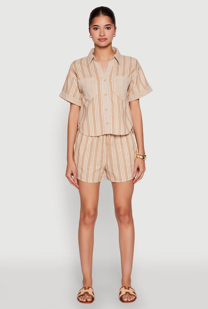 Womens High Waisted Striped Shorts, L