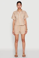 Womens High Waisted Striped Shorts, L