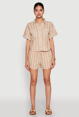 Womens High Waisted Striped Shorts, Beige, Size S