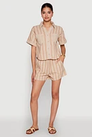 Womens High Waisted Striped Shorts, L