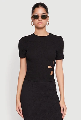 Womens Flower Cut Out Textured Knit Top,