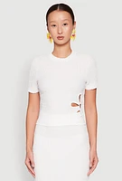 Womens Flower Cut Out Textured Knit Top, White, Size XL