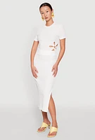 Womens Flower Cut Out Textured Knit Top, White, Size XL