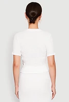 Womens Flower Cut Out Textured Knit Top, White, Size XL