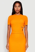 Womens Flower Cut Out Textured Knit Top, Orange, Size S