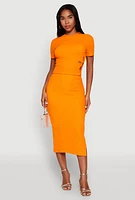 Womens Flower Cut Out Textured Knit Top, Orange, Size S